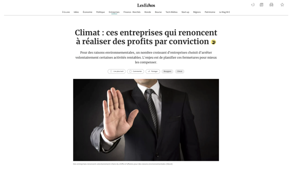 Climat ces entreprises qui renoncent à réaliser des profits par conviction - renoncement des entreprises